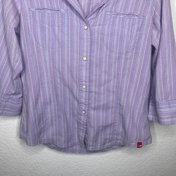 The North Face Womens 3/4 Sleeve Striped Button Down Shirt Purple Medium M - Picture 6 of 15